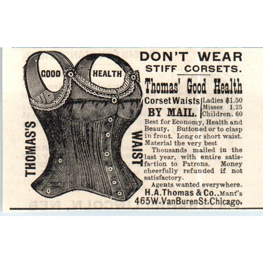 Thomas' Good Health Corset H.A. Thomas & Co Chicago c1890 Victorian Ad AE8-CH9