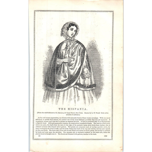 The Hispania Lady's Fashion Plate 1857 Original Engraving D19-1