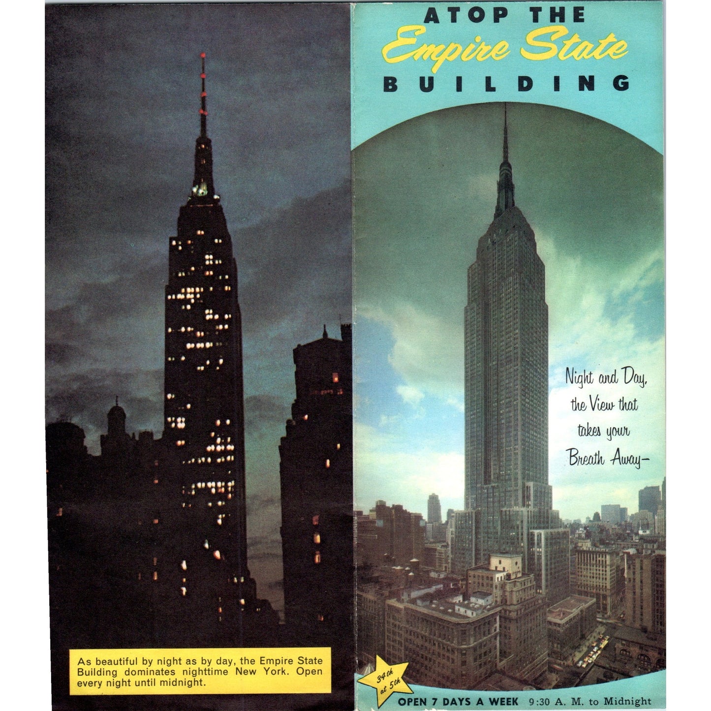 Vintage Atop the Empire State Building NY Fold Out Map & Brochure AF7-E9