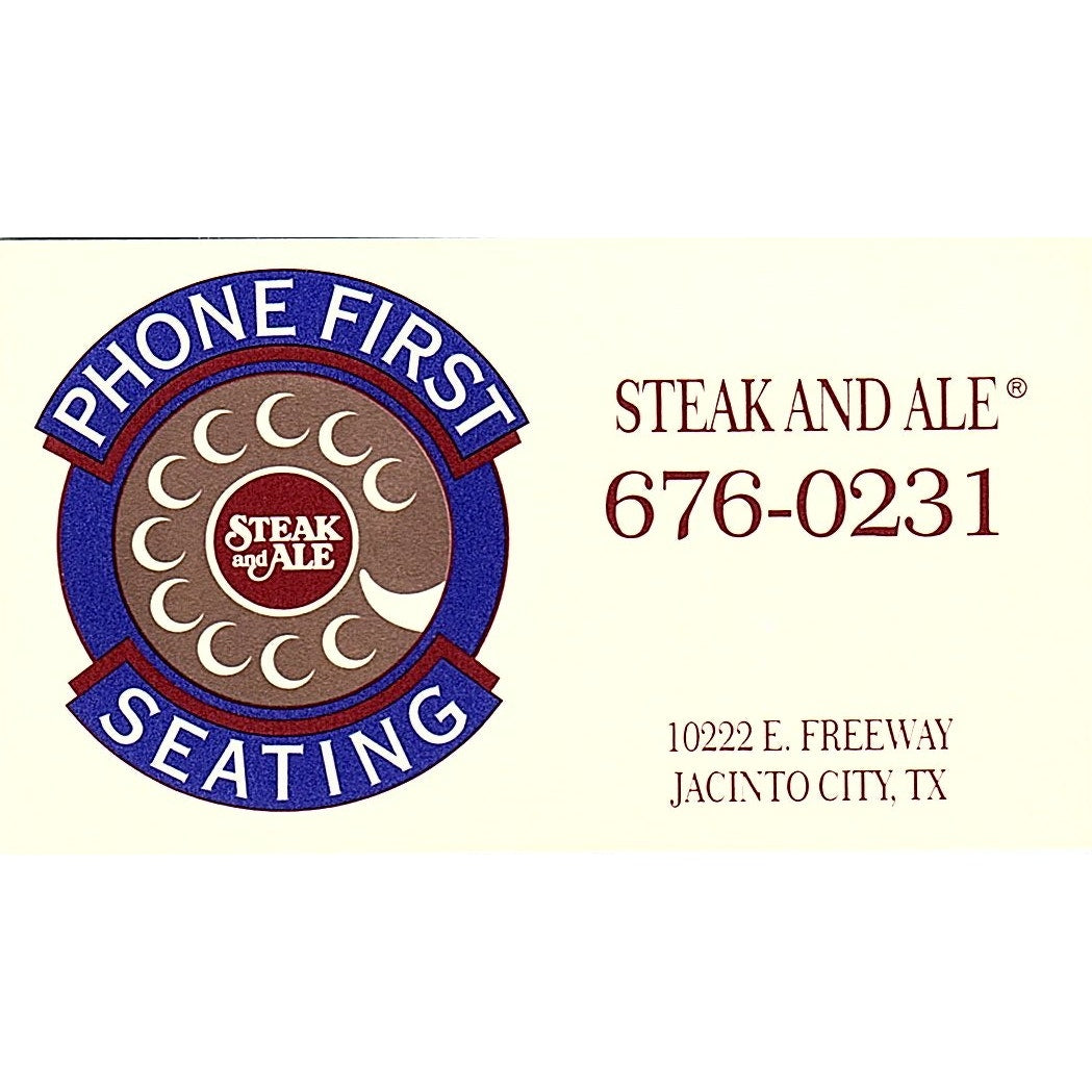 Steak and Ale Jacinto City Texas Vintage Business Card SD9-B14