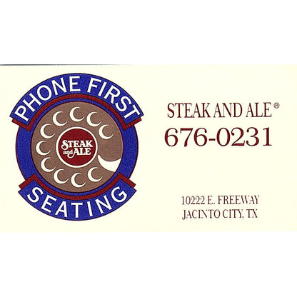 Steak and Ale Jacinto City Texas Vintage Business Card SD9-B14