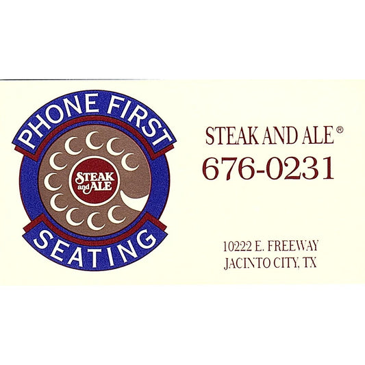 Steak and Ale Jacinto City Texas Vintage Business Card SD9-B14