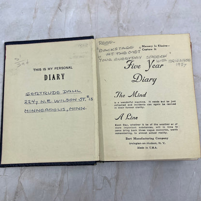 1947-1952 Five Year Diary of Gertrude Dahl Wilson St. Minneapolis MN TI9