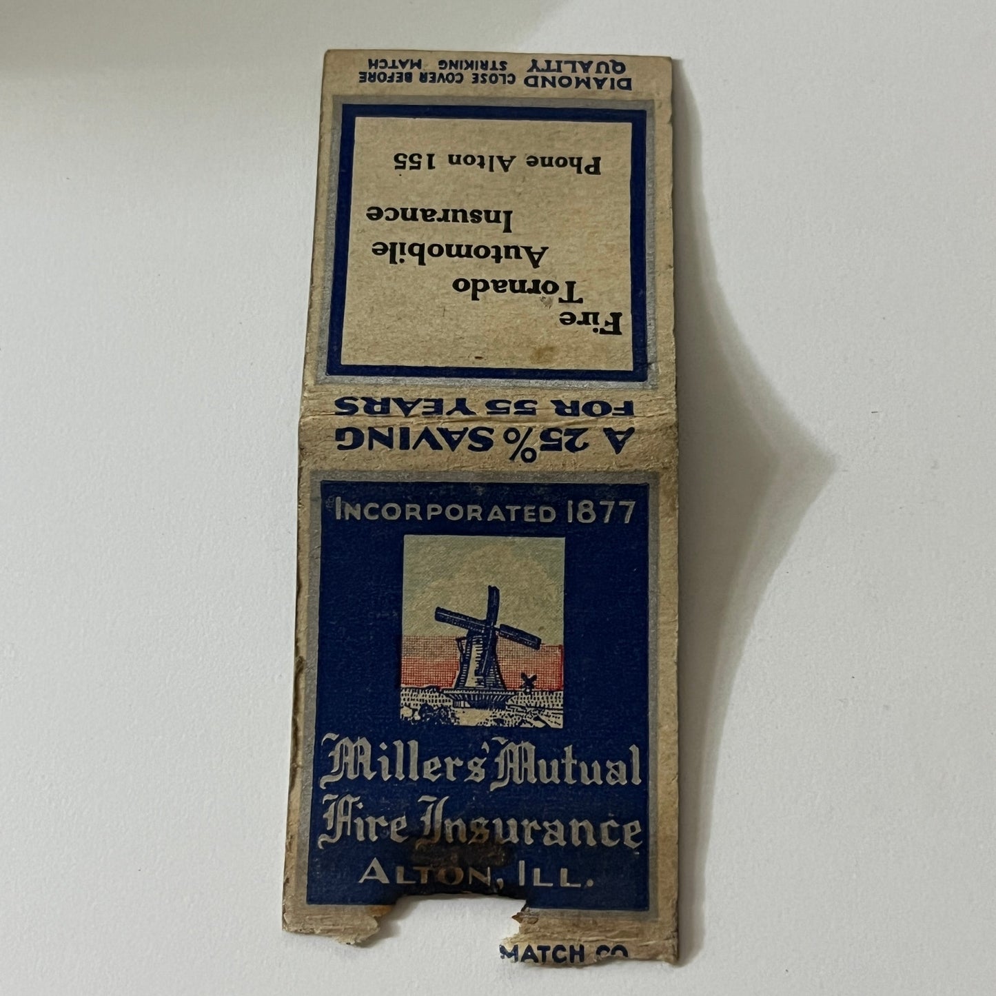 Millers Mutual Fire Ins Alton IL Vintage Matchbook TB6-MB2-11