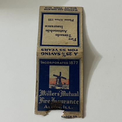 Millers Mutual Fire Ins Alton IL Vintage Matchbook TB6-MB2-11