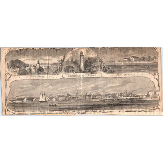 View of Mobile Alabama Original 1863 Civil War Engraving C105