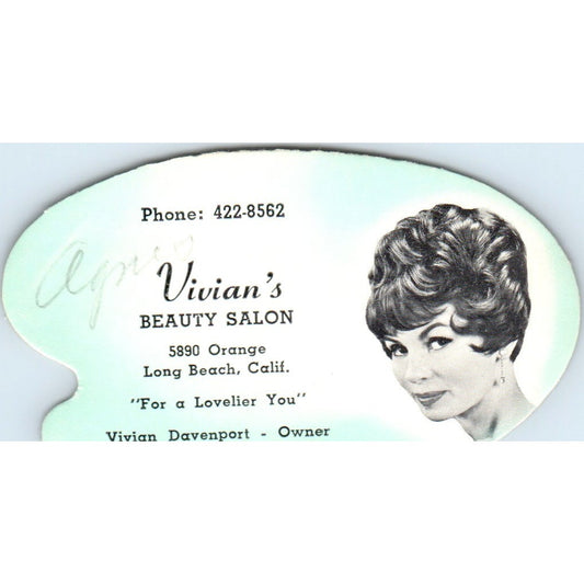 Vivian's Beauty Salon Long Beach CA Appointment Vintage Business Card SD8-B10