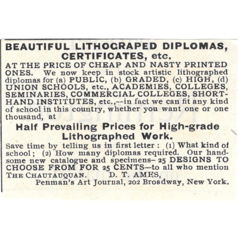 D.T. Ames Penman's Art Journal NY Prints c1890 Victorian Ad AE9-CH1