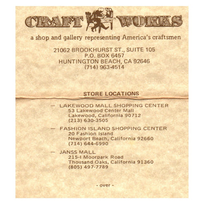 Craft Works Gallery Huntington Beach Lakewood CA Vintage Business Card SF3-B1