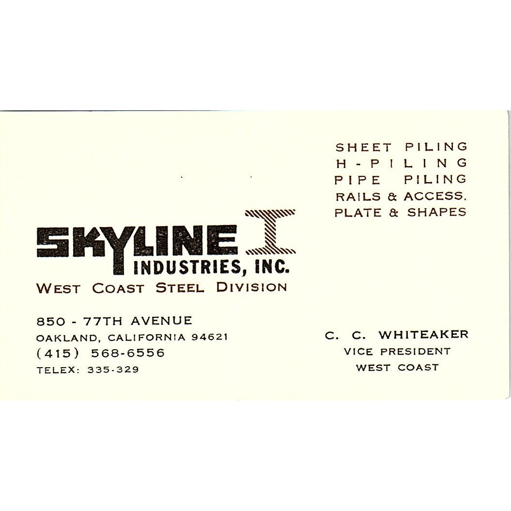 C.C. Whiteaker Skyline Industries Oakland CA Vintage Business Card SE5-B1