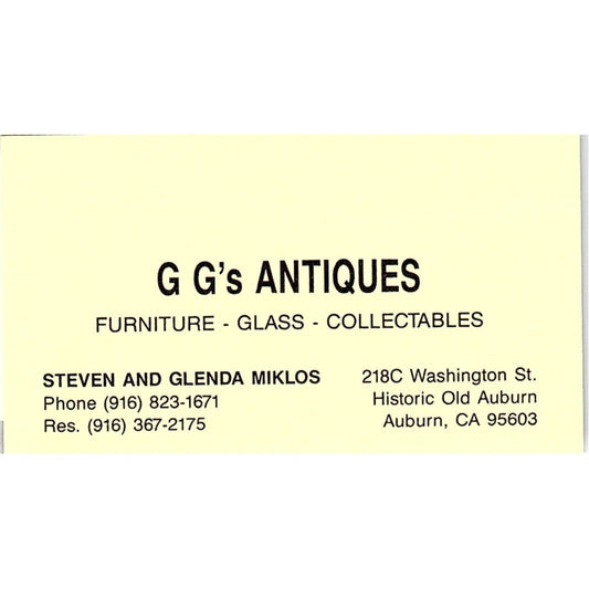 G.G's Antiques Steven & Glenda Miklos Auburn CA Vintage Business Card SD9-B14