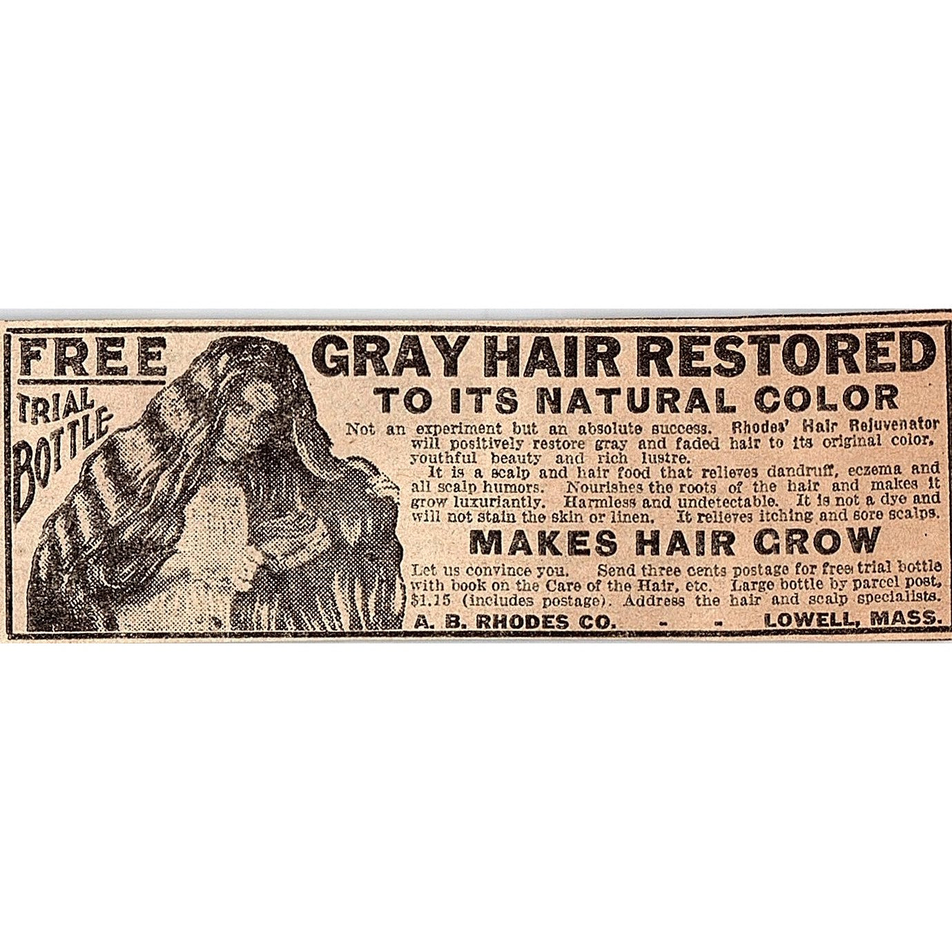 A.B. Rhodes Co - Gray Hair Restored - Lowell MA 1926 Ad AG3-M2
