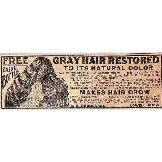 A.B. Rhodes Co - Gray Hair Restored - Lowell MA 1926 Ad AG3-M2