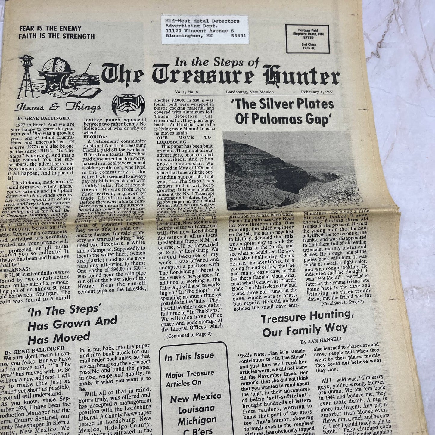 1977 Feb - In the Steps of the Treasure Hunter Newspaper - Lordsburg NM M11