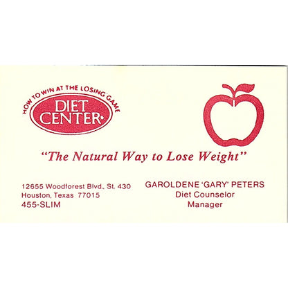 Diet Center Garoldene 'Gary' Peters Houston TX Vintage Business Card SB4-B8