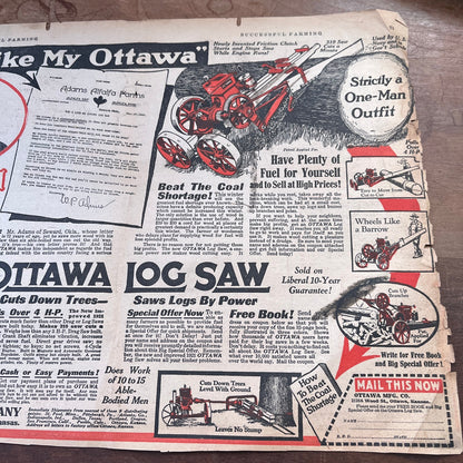Ottawa Log Saw W.P. Adams Seward OK Ottawa KS Fold Out 1920 Ad V1-3