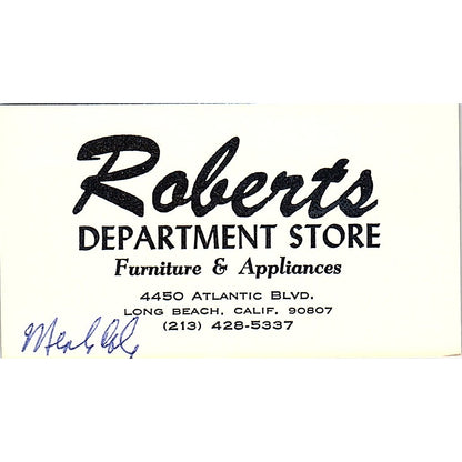 Roberts Department Store Long Beach CA Vintage Business Card SB4-B8