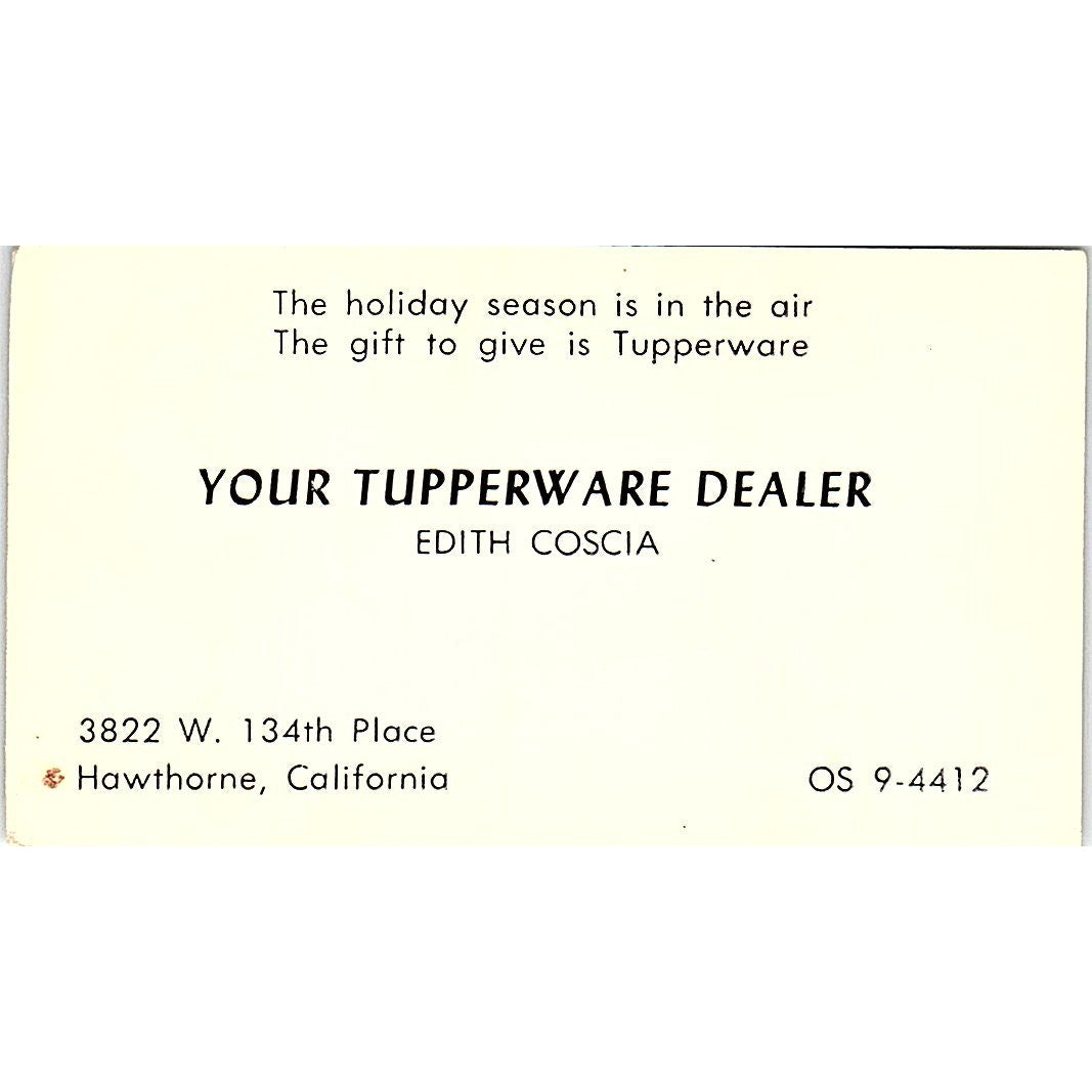 Edith Coscia Tupperware Hawthorne CA Vintage Business Card SD9-B10