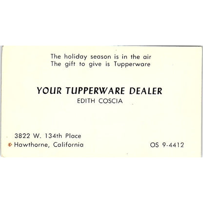 Edith Coscia Tupperware Hawthorne CA Vintage Business Card SD9-B10