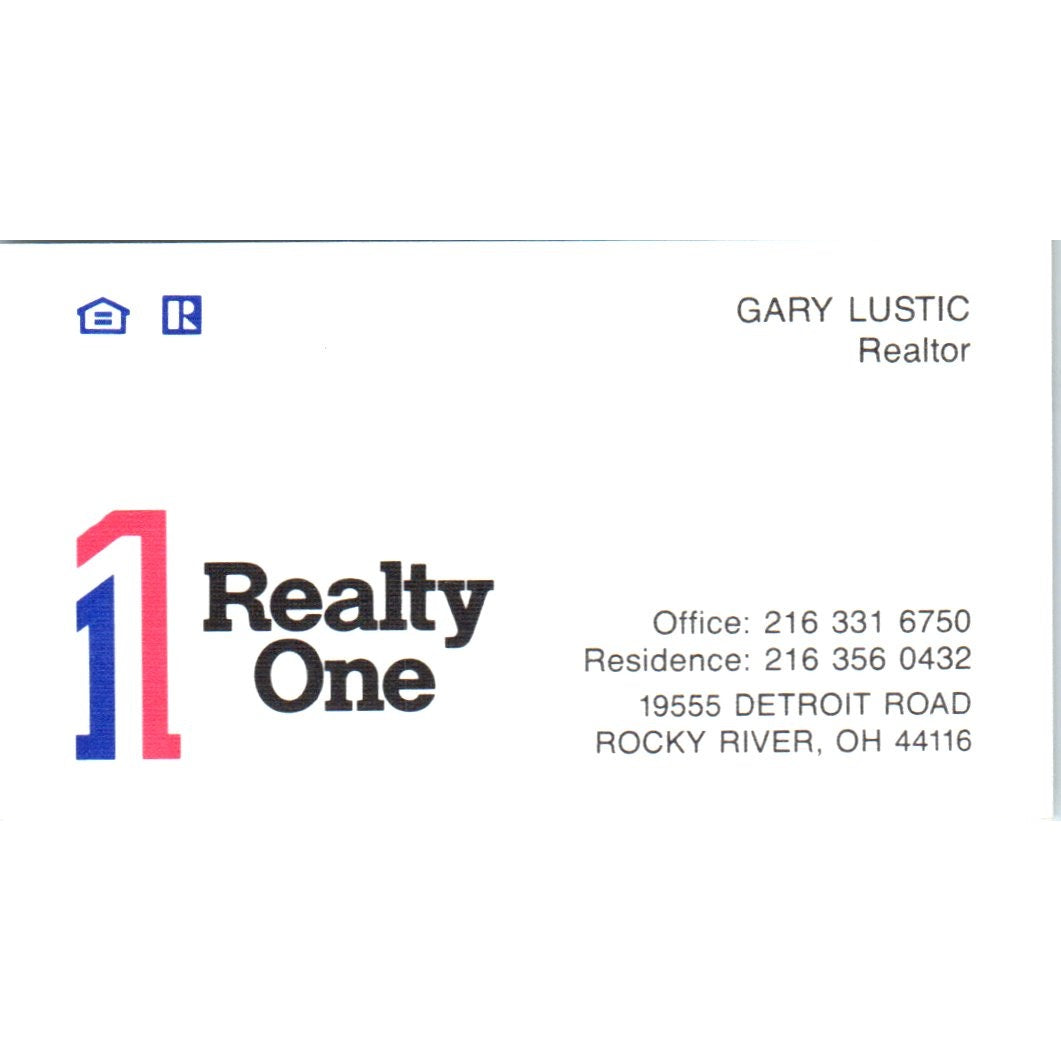 Gary Lustic Realty One Rocky River OH Vintage Business Card SD8-B2