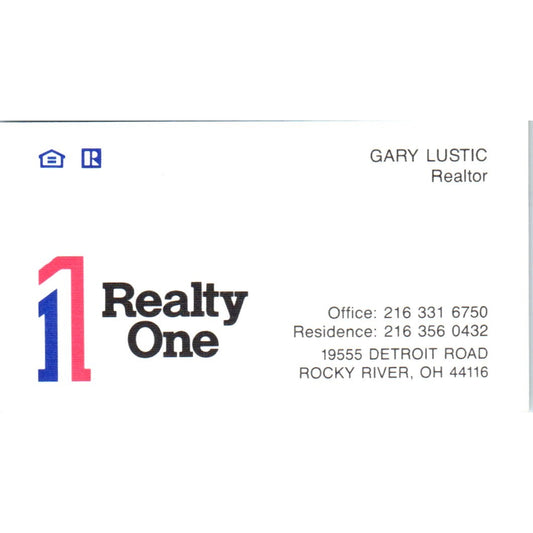 Gary Lustic Realty One Rocky River OH Vintage Business Card SD8-B2