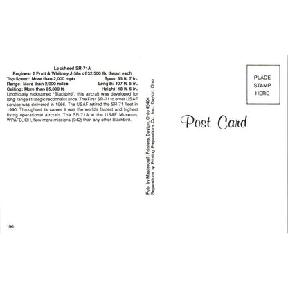Lockheed SR-71A Vintage Postcard PC19