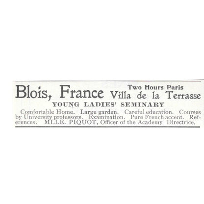 Blois France Young Ladies Seminary Villa De La Terrasse Piquot 1903 Ad AF8-S34