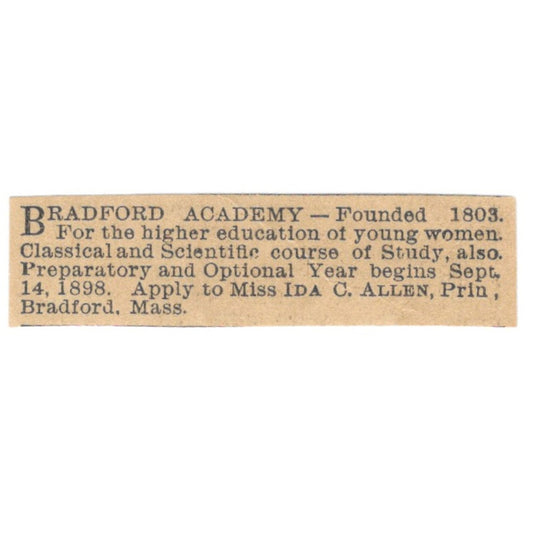 Bradford Academy Ida C. Allen MA St. Paul 1898 Newspaper Ad AF2-S3