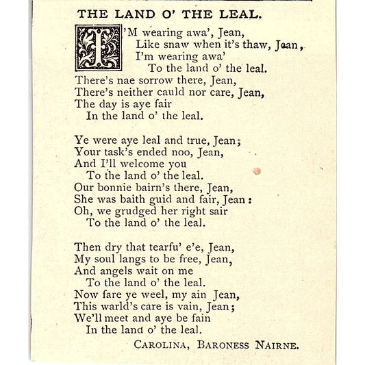 The Land O' The Leal - Carolina, Baroness Nairne 1884 Poem AG3-M1