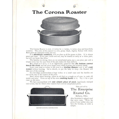 c1905 Enterprise Enamel Co Corona Roaster Advertising Leaflet Bellaire OH D11