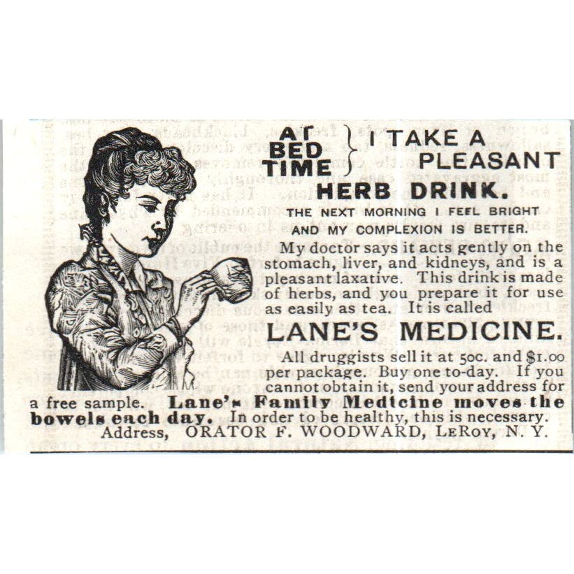 Lane's Medicine Orator F. Woodward LeRoy NY c1890 Victorian Ad AE8-CH9