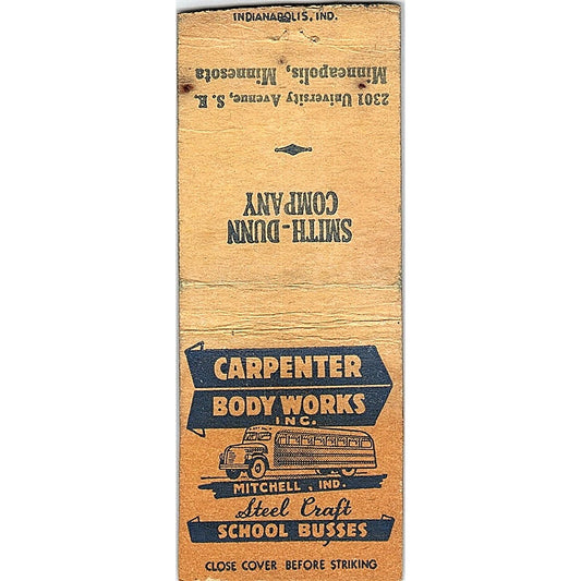 Carpenter Body Works Inc Mitchell IN School Buses Vintage Matchbook Cover SC7-Y4
