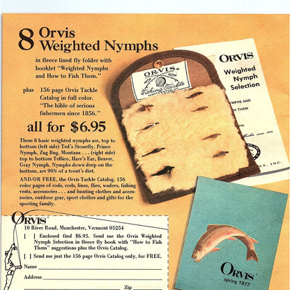 Orvis Weighted Nymphs Fly Fishing Manchester VT 1977 Ad D25