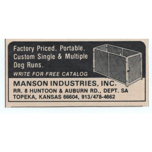 Dog Kennels Manson Industries Inc Topeka KS 1977 Ad AF6-M4