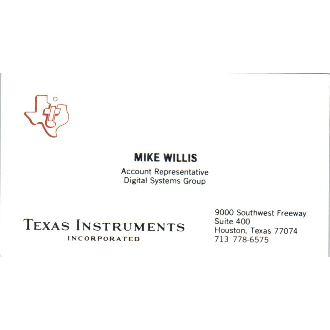 Mike Willis Texas Instruments Inc Houston TX Vintage Business Card SE3-B3