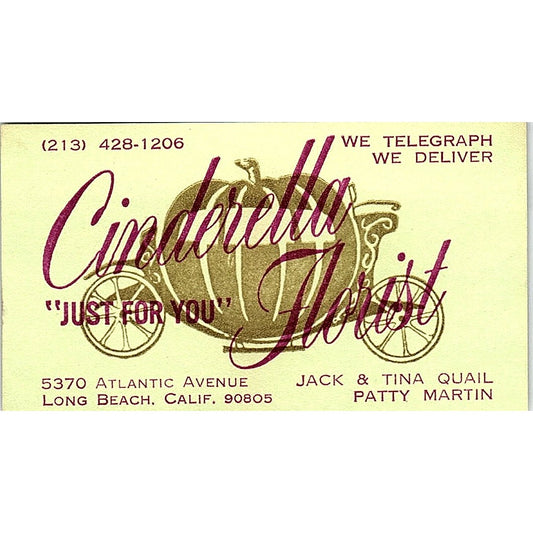 Cinderella Florist "Just for You" Jack & Tina Quail LB, CA Business Card SF3-B8