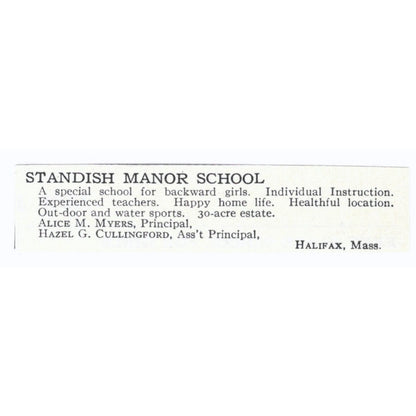 Standish Manor School Alice M Myers Hazel G Cullingford Halifax 1924 Ad AD8-O9