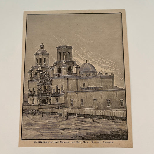 Cathedral of San Xavier Del Bac near Tucson, Arizona 1894 Art Engraving SAG4-8