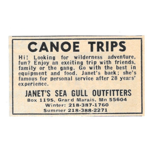 Janet's Sea Gull Outfitters Canoe Trips Grand Marais MN 1977 Ad AF6-S3