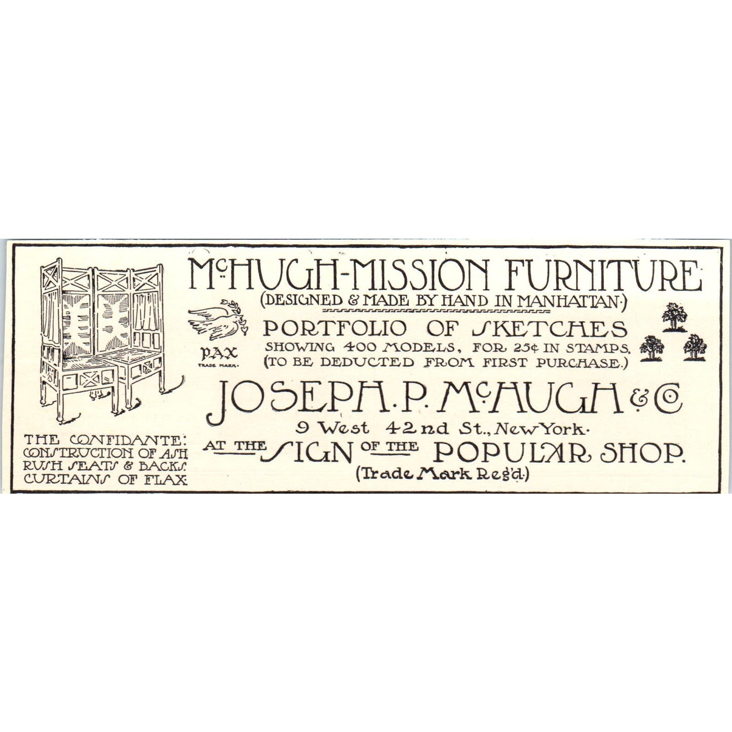 Joseph P. McHugh-Mission Furniture 42nd St. NY c1905 Victorian Ad AE9-MA1