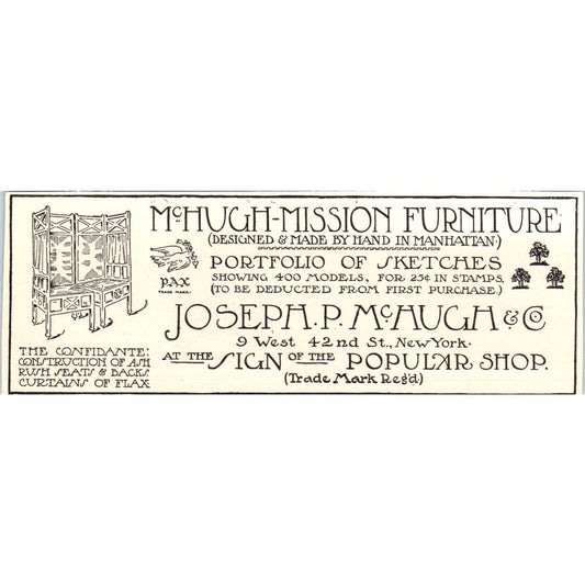 Joseph P. McHugh-Mission Furniture 42nd St. NY c1905 Victorian Ad AE9-MA1