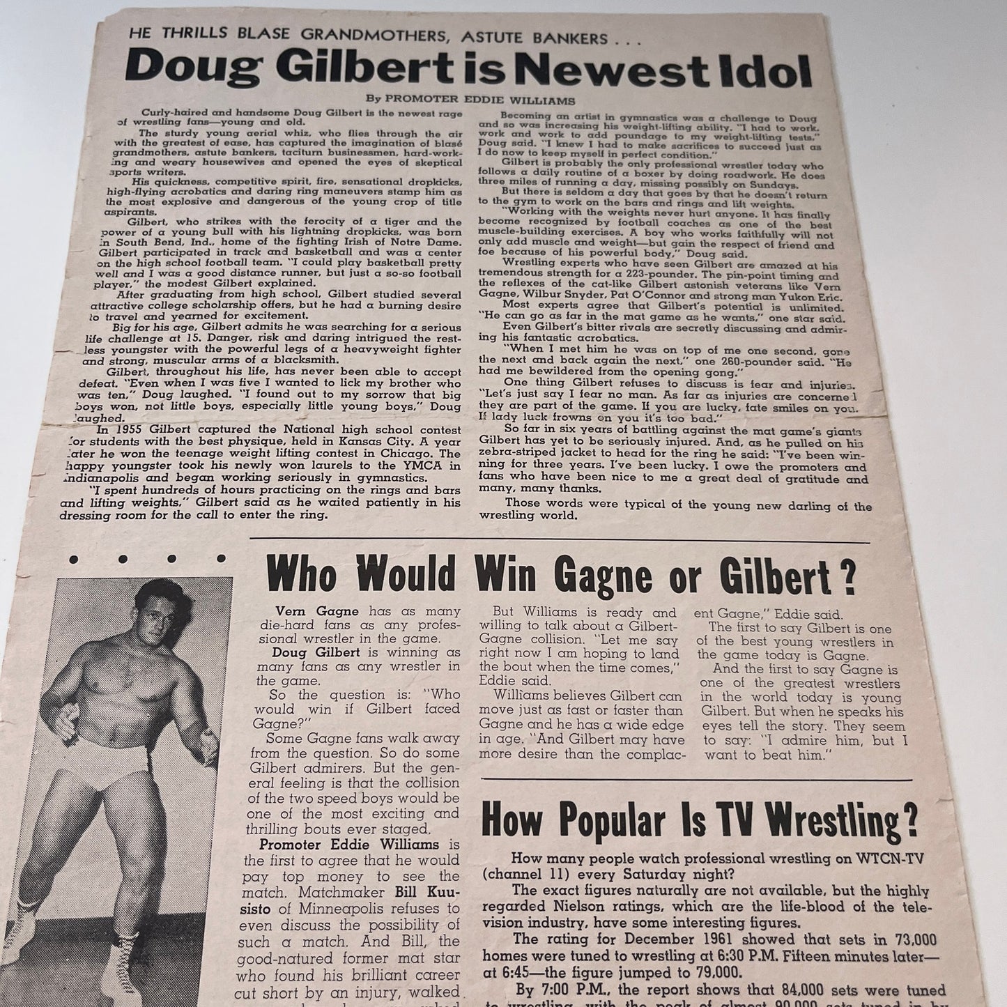 Mr M Kowalski Scarpello Gilbert Apr 7 1962 Wrestling Facts Program & Card V1-3