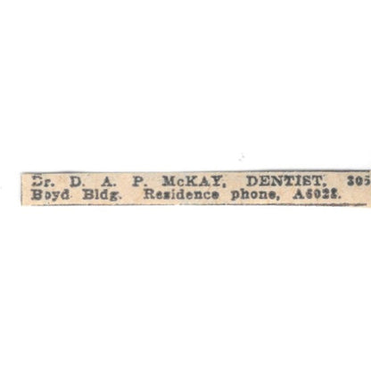 Dr D.A.P. McKay Dentist 305 Boyd Building Winnipeg 1920 Ad AG2-S6