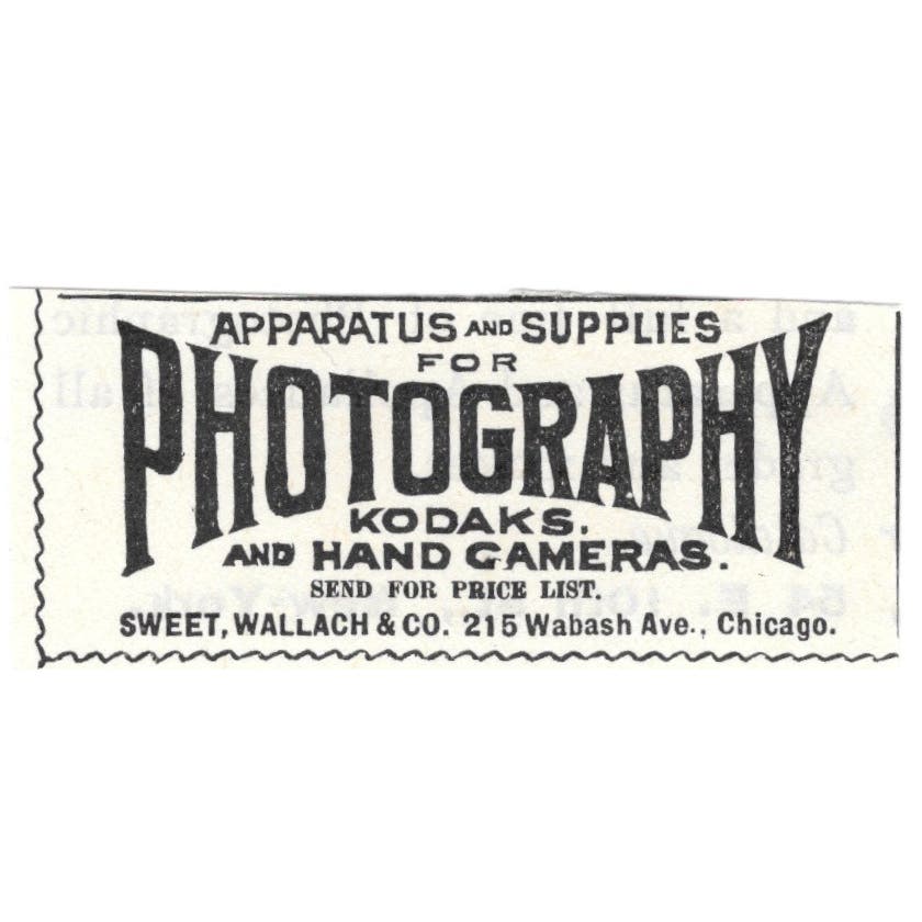 Photography Supplies Sweet, Wallace & Co Chicago c1890 Victorian Ad AE9-CH1