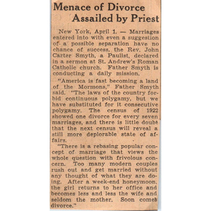 Rev. John Carter Smyth on Divorce Menace 1935 Minneapolis Journal Article AE7-N6