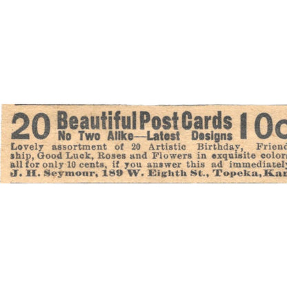 J.H. Seymour Beautiful Postcards Topeka Kansas 1910 Magazine Ad AF1-SS8