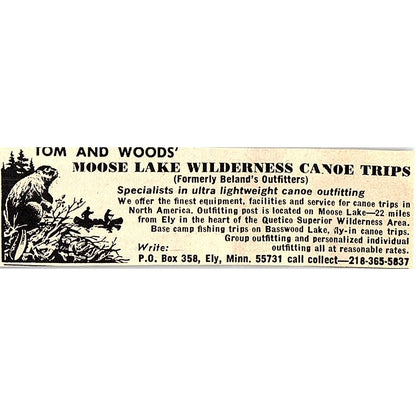 Tom and Woods Moose Lake Wilderness Canoe Trips Ely MN 1977 Ad AF6-M1