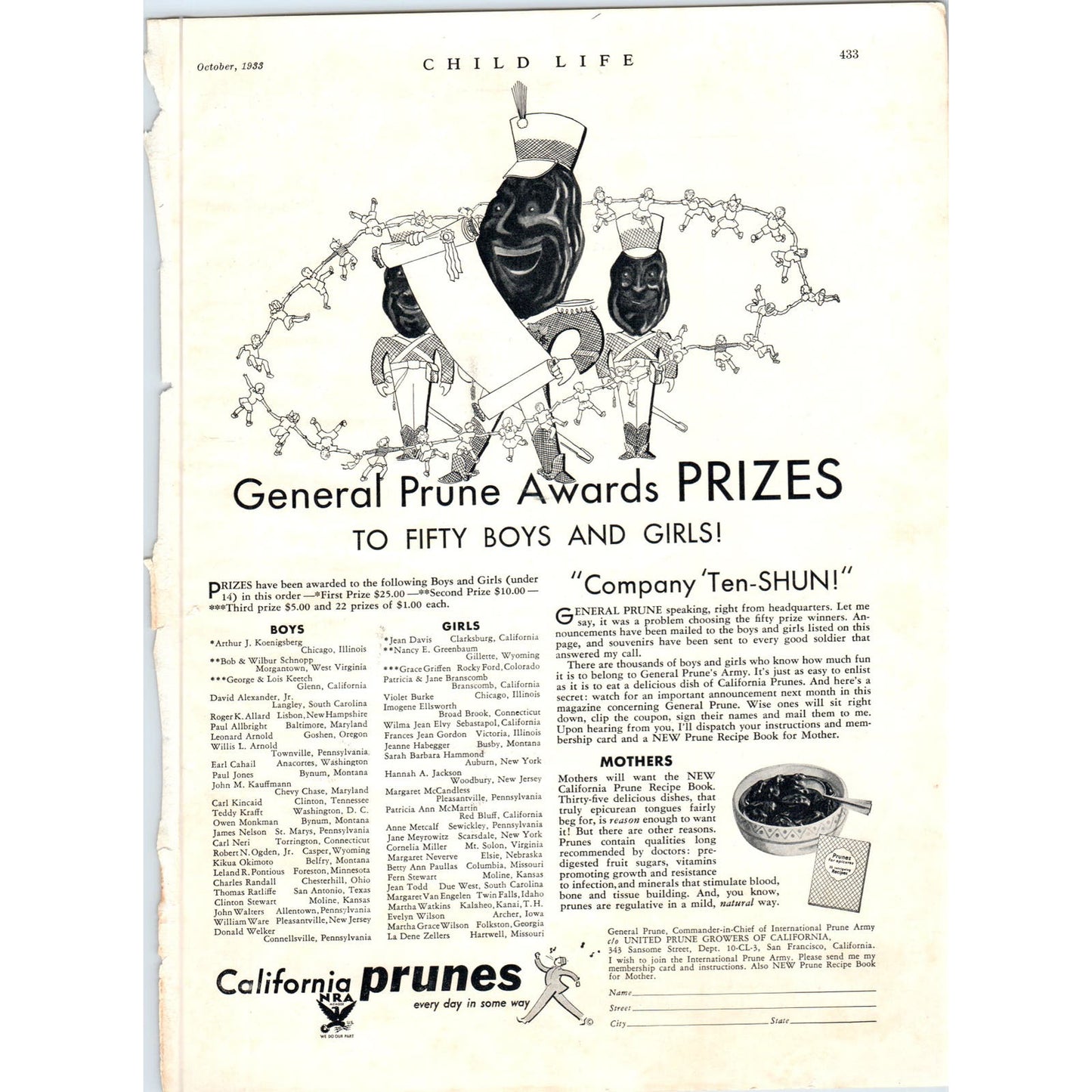 General Prune - California Prunes 1933 Vintage Magazine Ad D10