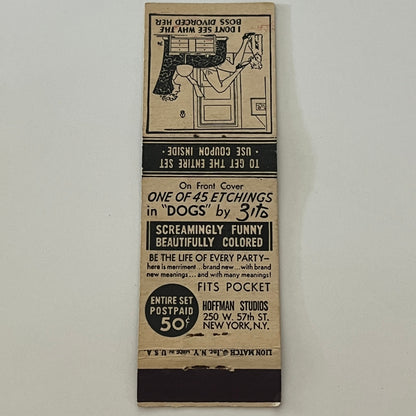 Pretty Girl Cartoon Hoffmann Studios NY Dog Etchings Matchbook Cover TB6-MB2-4