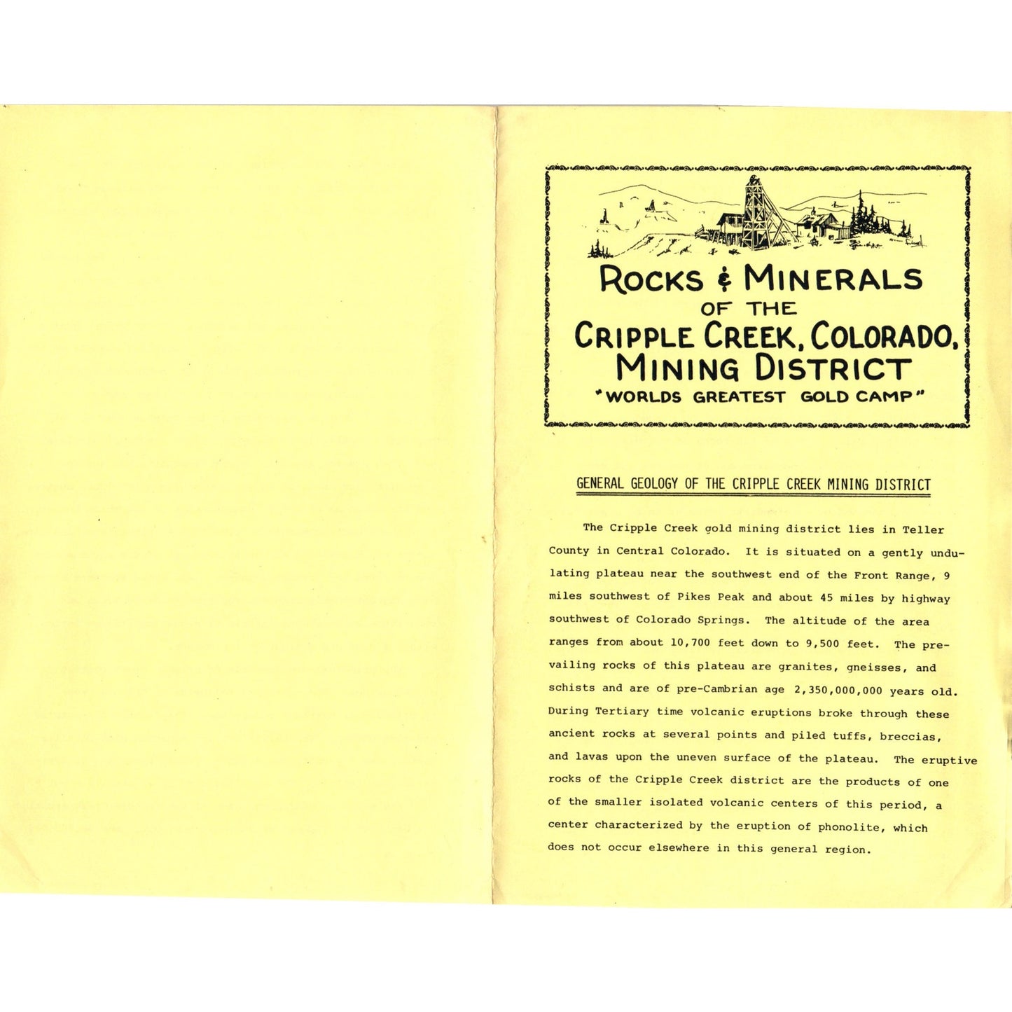 Vintage Rocks & Minerals of the Cripple Creek CO Mining District Leaflet AD8-R7
